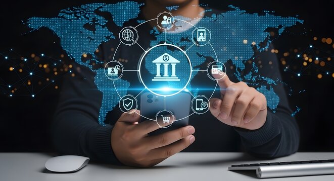 Online banking on mobile with global access and worldwide technology