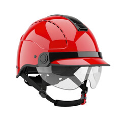 Red safety helmet with visor isolated on white

