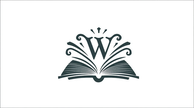 Elegant monogram design symbolizing World Literacy Day, featuring stylized book elements, open pages, and alphabet motifs, clean vector style, minimalistic layout, white background