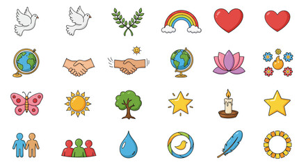 Unique International Peace Day Vector Icons Set Flat Outline Silhouette Geometric and Cartoon Styles
