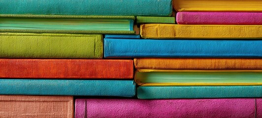 The colorful arrangement of vibrant books in a stylish stacked formation.