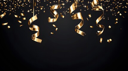 Elegant Gold Confetti and Ribbons Festive Background