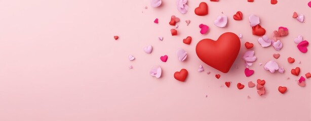 The heart surrounded by petals in a romantic pastel setting.