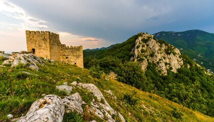 Ancient stone fortress on a hillside