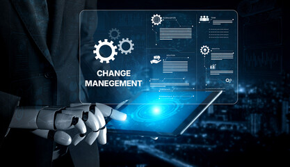 AI supports business transformation through change management strategies combining innovation, globalization, solution enablement, and team collaboration Vouch