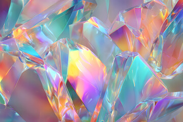 Holographic background with iridescent foil and crystals featuring a shiny hologram texture in rainbow colors