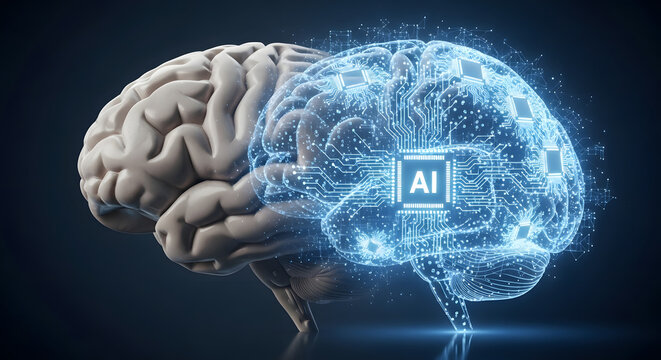 A conceptual visualization showcasing the confluence of human intelligence with artificial intelligence representing a paradigm shift in neural networks and cognitive technologies advancing digital