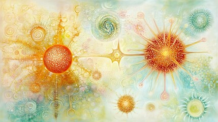 Abstract Cosmic Art,  Vibrant Celestial Bodies and swirling Nebulae