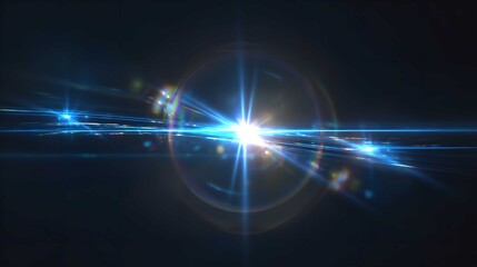 Fototapeta premium Bright Blue Star Lens Flare, Light Burst, Overlay Effect stock image