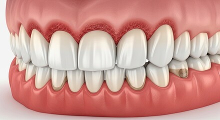 4k full hd photo unhealthy gums and teeth showing signs of disease like inflammation, plaque, and decay, requiring dental attention