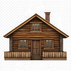 Rustic Wooden Log Cabin with Chimney and Porch – Traditional Countryside House