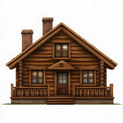 Rustic Wooden Log Cabin with Chimney and Porch – Traditional Countryside House