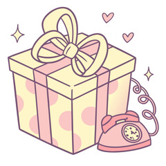 A gift box with a bow and a telephone