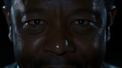Closeup Dramatic Portrait Black Man Intense Eyes Dark Background