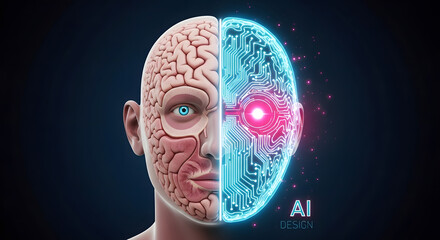 Conceptual depiction merging organic brain structure with advanced artificial intelligence, symbolizing cognitive enhancement and technological convergence, exploring the future of human-machine