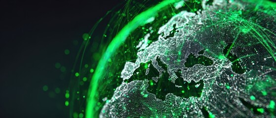 The glowing green globe illustrating digital connectivity and global data visualization.