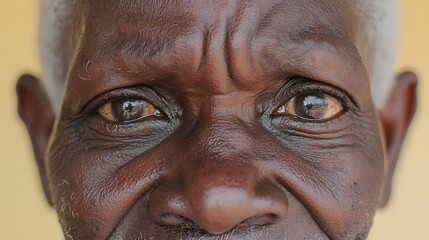 Close Up Elderly Man Face Wrinkles Brown Skin Eyes