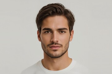 Obraz premium Handsome man portrait, studio shot, neutral background, website profile