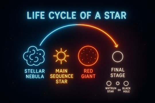 Neon Star Life Cycle Stellar Evolution Infographic for Astronomy Education