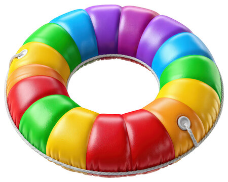 Colorful swim ring rainbow inflatable pool float summer water toy round safety device vibrant and cheerful plastic material outdoor fun beach accessory playful mood - Powered by Adobe
