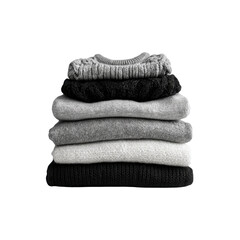 Stack of Cozy Knit Sweaters in Shades of Gray and Black