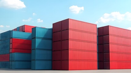 Stacked Cargo Containers Red and Blue Shipping Logistics