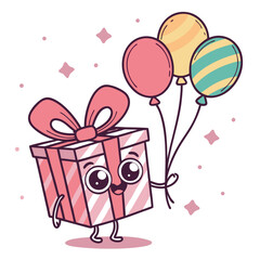 Cartoon gift box with balloons for birthday