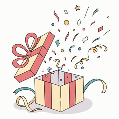 Festive gift box with confetti and ribbon