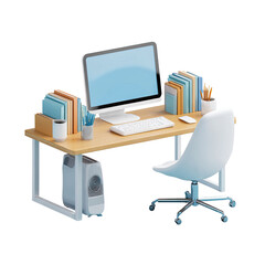 3D rendering of a home office setup.  Simple, modern