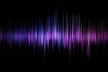 Abstract, blurred, vertical, sound waves in shades of purple and blue on black background