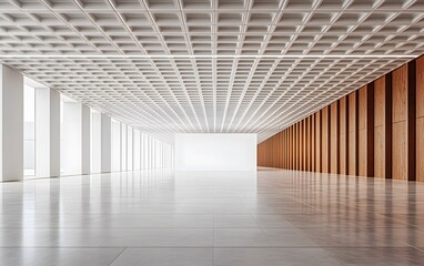 Modern Empty Office Space Interior Design with Wooden Walls and High Ceiling