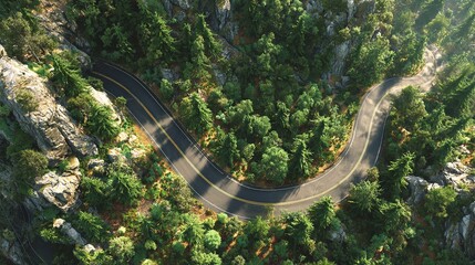 Winding Mountain Road, Aerial View, Forest, Nature, Drive, Travel stock image