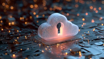 Translucent cloud icon, keyhole, circuit board