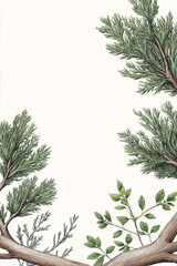 Botanical Illustration of Branches and Leaves