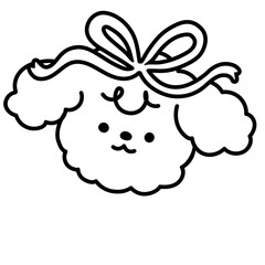 Cute Fluffy Dog Illustration with Ribbon Bow Doodle Illustration