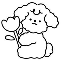 Cute Poodle Puppy with Flower Doodle Illustration
