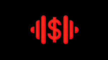 Red dollar sign inside red sound wave graphic on black background