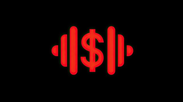 Red dollar sign inside red sound wave graphic on black background
