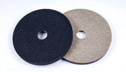 Two circular polishing pads, black and gray
