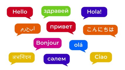 Hello Word Speech Bubbles in Multi language on White Background. international language words. 4k video animation