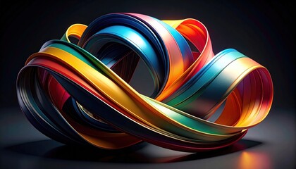 Abstract colorful ribbons swirling on a dark background.