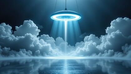 Futuristic Discshaped Object with Illuminated Beam Mist