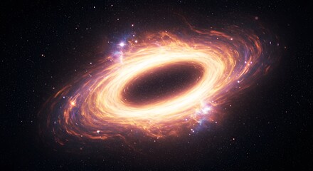 Vivid Cosmic Black Hole with Glowing Orange Accretion Disk in Deep Space