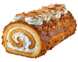 Coconut cream roll cake tropical dessert sweet pastry golden sponge whipped cream toasted coconut bakery treat delicious isolated indulgent snack