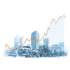 Fototapeta premium Abstract cityscape with financial graph overlay (1)