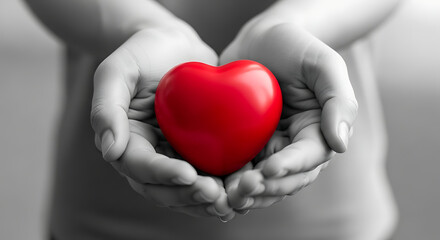 Obraz premium Person holding a heart symbol in cupped hands for charity and healthcare concepts representing love, support, and organ donation awareness