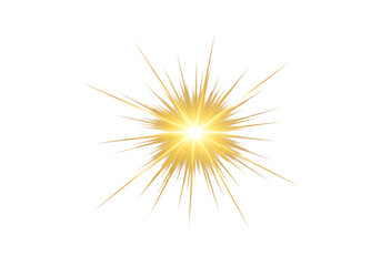Golden starburst sparkle isolated on transparent background