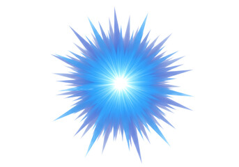 Blue starburst explosion with bright center and sharp points isolated on transparent background