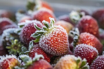 a collection of strawberries with a layer of frost