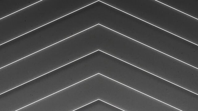 Abstract animated 3D arrows with glowing white neon edges moving upwards on a concrete style background, seamless loopable element for tech, futuristic, digital, and modern design themes